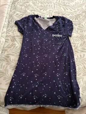 Navy Star Print Nightgown with Pocket